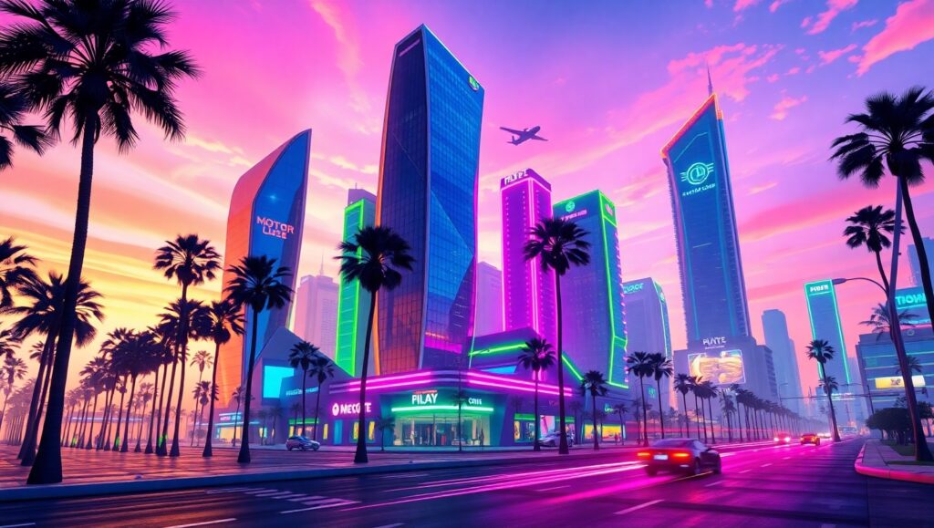 Neon Dreams in a Retro City 9Rq – free AI stock image