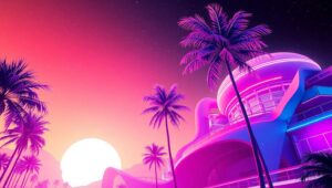 Neon Dreams in a Retro City – free AI stock image