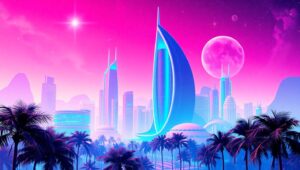 Neon Dreams in a Retro City – free AI stock image