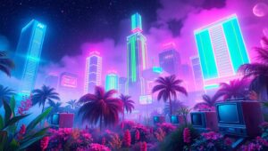 Neon Dreams in a Retro Future – free AI stock image
