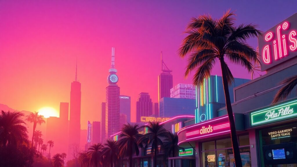 Neon Dreams in a Retro Future jn4 – free AI stock image
