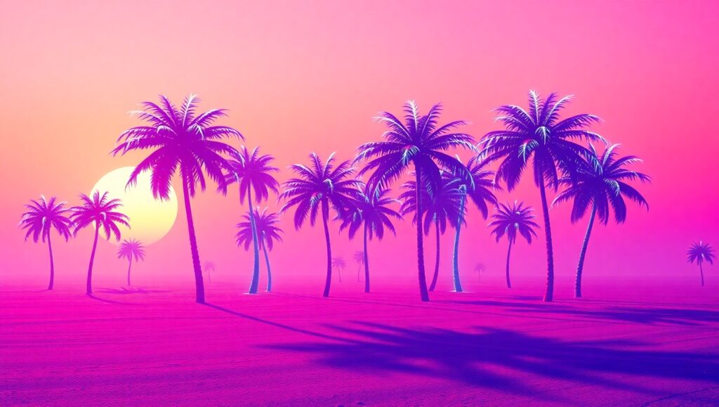 Neon Dreams in a Retro Paradise – free AI stock image