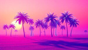 Neon Dreams in a Retro Paradise – free AI stock image