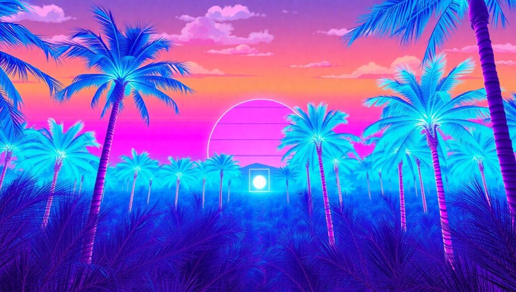 Neon Dreams in a Surreal Landscape – free AI stock image