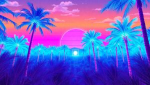 Neon Dreams in a Surreal Landscape – free AI stock image