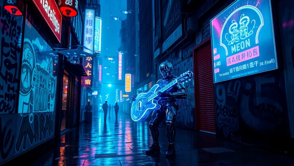 Neon Dreams in Cyberpunk Alley – free AI stock image