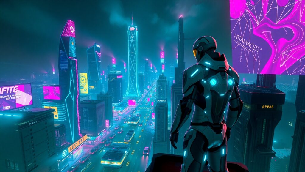 Neon Dreams in Dystopia – free AI stock image