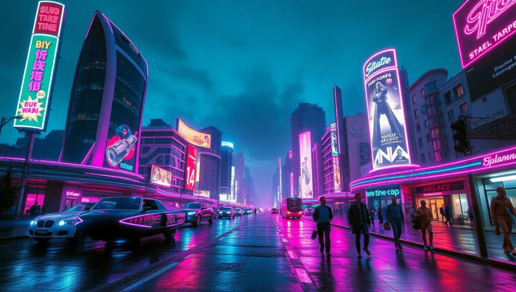 Neon Dreams in Retro Future – free AI stock image