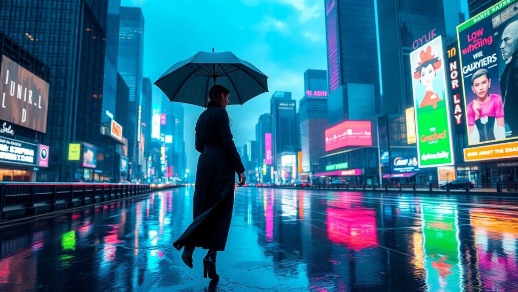 Neon Dreams in Twilight City – free AI stock image