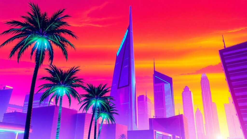 Neon Dreams in Vaporwave City – free AI stock image