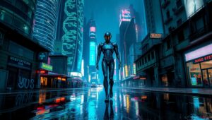Neon Dreams of a Cyber City – free AI stock image