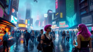 Neon Dreams of a Cyberpunk City – free AI stock image
