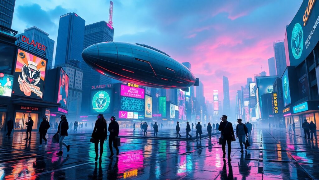 Neon Dreams of a Dystopian City – free AI stock image