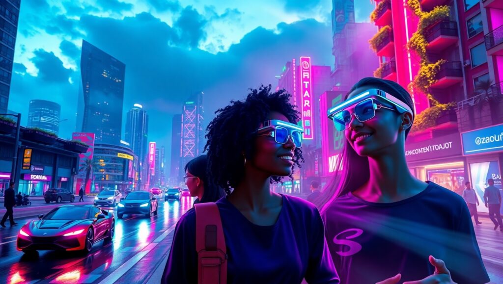 Neon Dreams of a Future City – free AI stock image