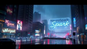 Neon Dreams of a Futuristic City – free AI stock image