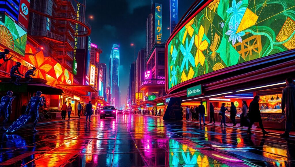 Neon Dreams of a Futuristic City – free AI stock image