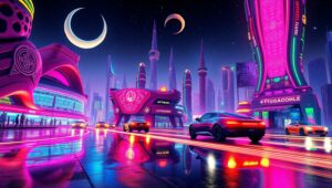 Neon Dreams of a Futuristic City – free AI stock image