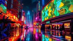 Neon Dreams of a Futuristic City – free AI stock image