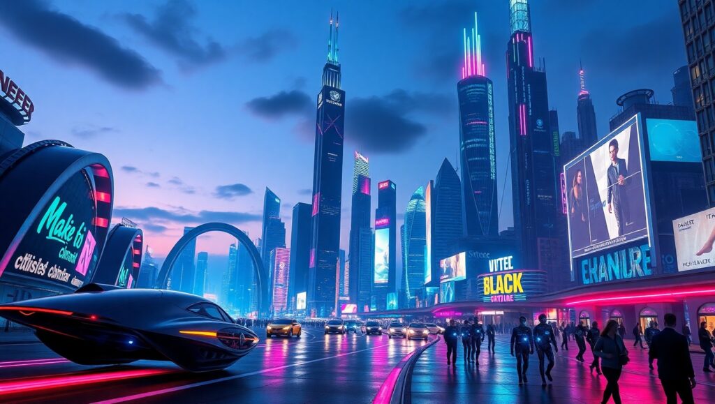 Neon Dreams of a Futuristic City – free AI stock image