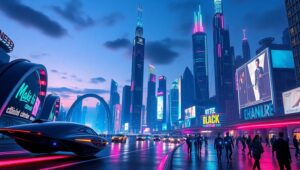 Neon Dreams of a Futuristic City – free AI stock image