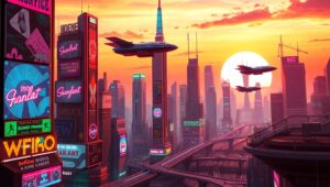 Neon Dreams of a Retro City – free AI stock image
