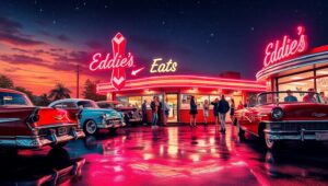 Neon Dreams of a Retro Diner 5fF – free AI stock image