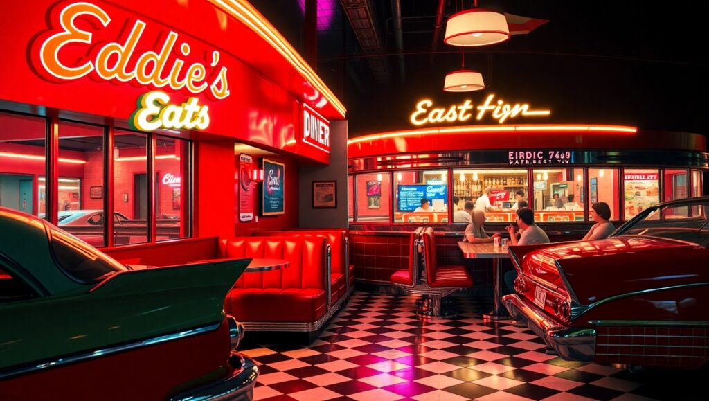 Neon Dreams of a Retro Diner PD6 – free AI stock image