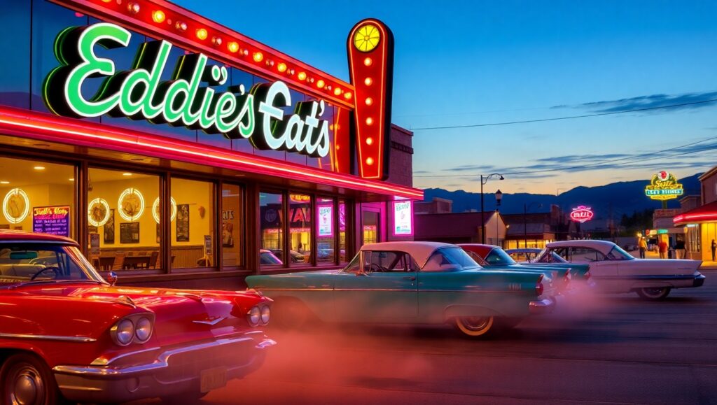 Neon Dreams of a Retro Diner – free AI stock image