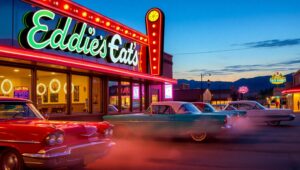 Neon Dreams of a Retro Diner – free AI stock image