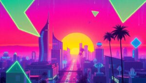 Neon Dreams of a Retro Future – free AI stock image