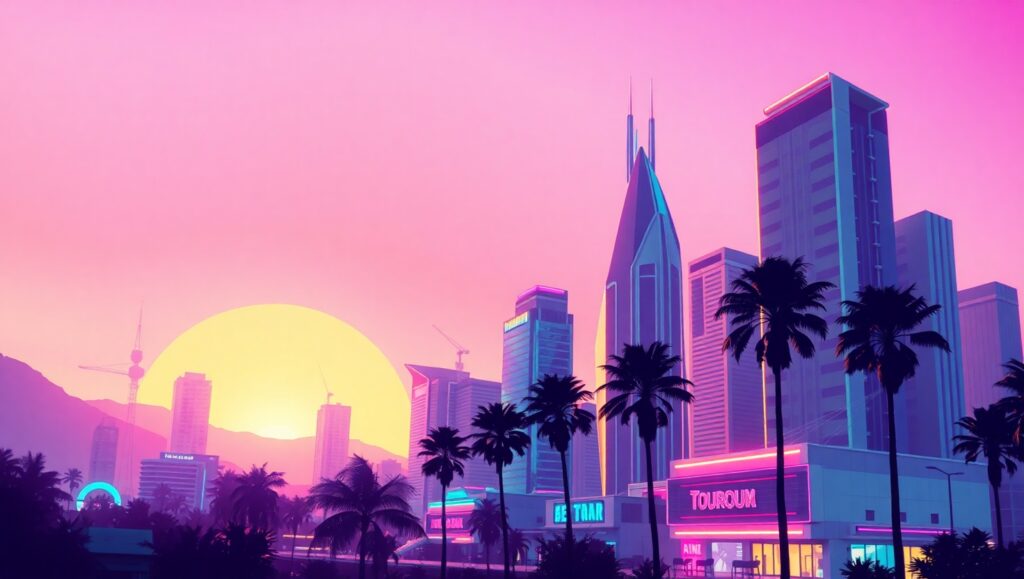 Neon Dreams of a Retro Future – free AI stock image