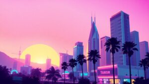 Neon Dreams of a Retro Future – free AI stock image