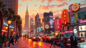 Neon Dreams of a Retro Future – free AI stock image