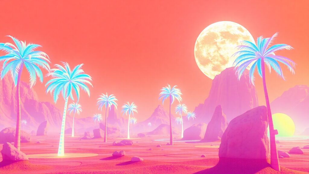 Neon Dreams of a Retro Future – free AI stock image