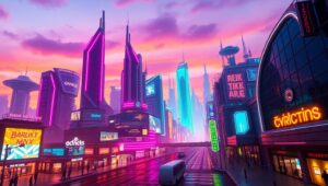 Neon Dreams of a Retro Future – free AI stock image