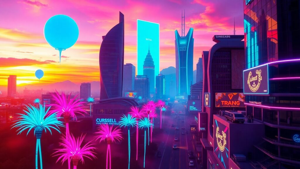 Neon Dreams of a Vaporwave City – free AI stock image