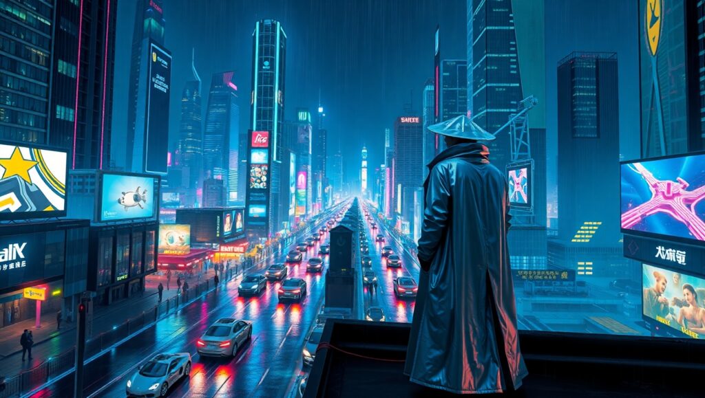 Neon Dreams of Cyber City – free AI stock image