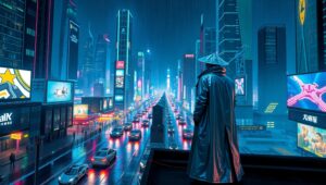 Neon Dreams of Cyber City – free AI stock image