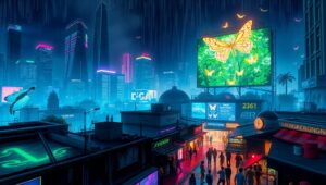 Neon Dreams of Future Cities – free AI stock image