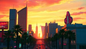 Neon Dreams of Retro Cities – free AI stock image