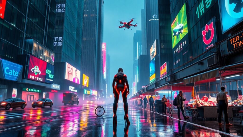 Neon Dreams of the Dystopian Future – free AI stock image