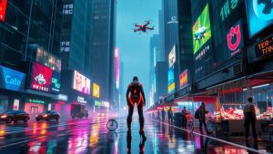 Neon Dreams of the Dystopian Future – free AI stock image