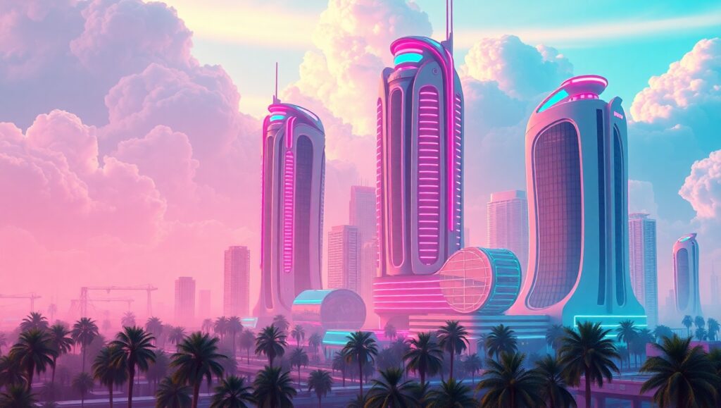 Neon Dreams of the Retro Future – free AI stock image