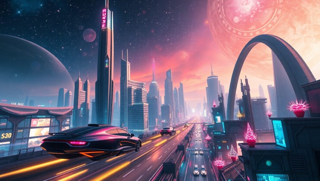 Neon Dreams: The Future Awaits – free AI stock image