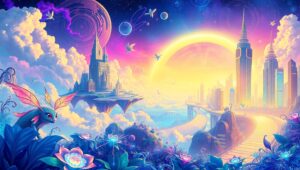 Neon Floating Worlds – free AI stock image