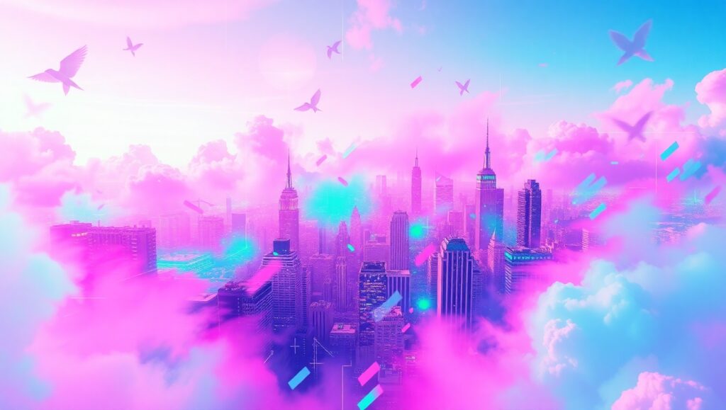 Neon Glitchscape of Dreams – free AI stock image