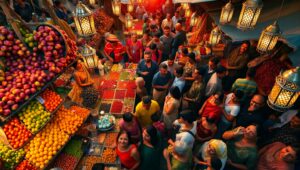 Neon Market at Sunset – free AI stock image