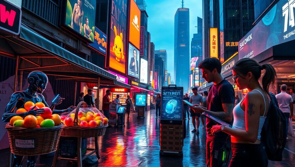 Neon Market in Cyber City – free AI stock image
