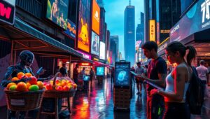 Neon Market in Cyber City – free AI stock image