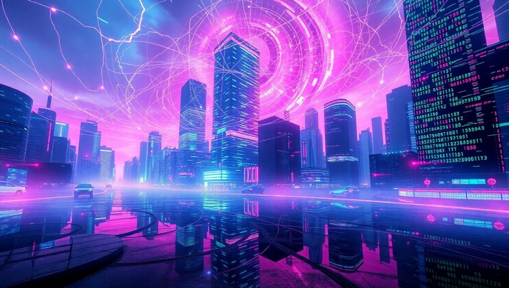 Neon Meltdown: Glitch Horizons – free AI stock image